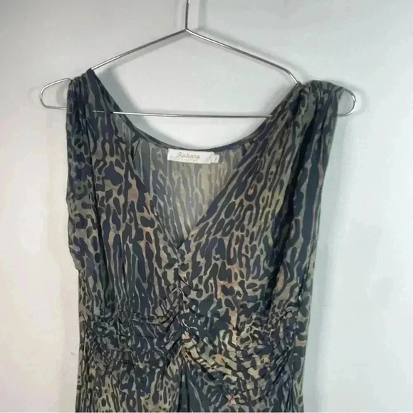 Rabens Saloner Barbara Black And Olive Green Sheer Animal Print Maxi Dress - Picture 4 of 9